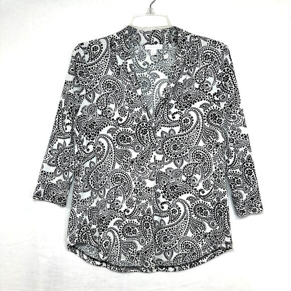 Charter Club Petite Small Whimsy Paisley Dramatic Top 3/4 Funky V-Neck Oversized - Picture 1 of 12